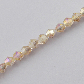 Glass Beads Strands, AB Color Plated, Faceted, Bicone, Beige, 2x3mm, Hole: 0.5mm, about 200pcs/strand, 16.5 inch