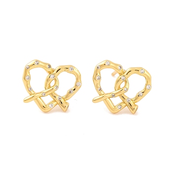 Brass Stud Earrings for Women, Lead Free & Cadmium Free, Heart, Real 18K Gold Plated, 15x13mm