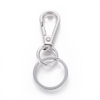 Alloy Swivel Clasps, Swivel Snap Hook, with Iron Split Key Ring, Platinum, 70mm