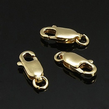 Yellow Gold Filled Lobster Claw Clasps, 1/20 14K Gold Filled, Cadmium Free & Nickel Free & Lead Free, 10x4x2mm, Hole: 2mm