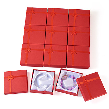 Cardboard Bracelet Boxes, for Bracelet & Bangle, Square, Crimson, 9.2x9.2x2.8cm