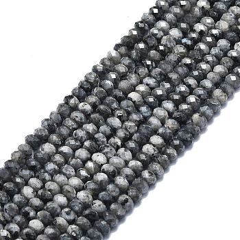 Natural Larvikite Beads Strands, Faceted, Rondelle, 6x4mm, Hole: 1mm, about 85~90pcs/strand, 15.55 inch(39.5cm)
