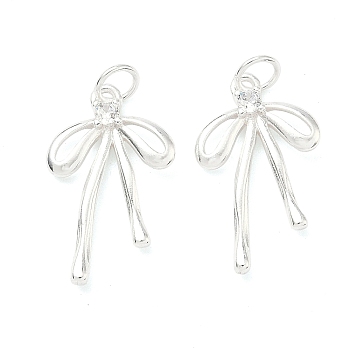 Brass Micro Pave Cubic Zirconia Pendants, Bowknot Charms, with Jump Ring, Cadmium Free & Lead Free, Rack Plating, Long-Lasting Plated, 925 Sterling Silver Plated, 22x13x3mm, Hole: 3.5mm