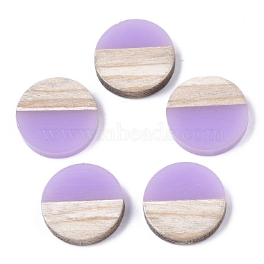 15mm Lilac Flat Round Resin+Wood Cabochons