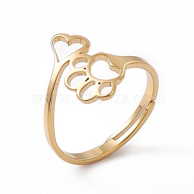 Ion Plating(IP) 201 Stainless Steel Heart & Dog Paw Prints Adjustable Ring for Women(RJEW-K238-09G)-3