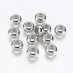 201 Stainless Steel Beads, with Rubber Inside, Slider Beads, Rondelle, Stainless Steel Color, 9x4.5mm, Hole: 2~3mm(STAS-G142-9mm-P)