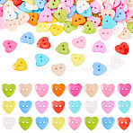 150Pcs Acrylic Heart Buttons, Plastic Sewing Buttons for Costume Design, 2-Hole, Mixed Color, 14x14x3mm, Hole: 1mm(BUTT-TA0001-38)