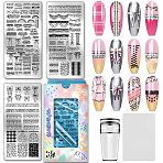 Stainless Steel DIY Nail Art Templates, with Plastic Nail Art Image Templates, Mixed Shapes, 12x6cm(MRMJ-PH0003-21)
