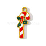 304 Stainless Steel Enamel Pendants, Candy Cane Charms, Ion Plating(IP), Real 18K Gold Plated, Red, 16x7mm(STAS-OY001-74G)