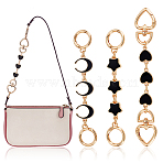 3Pcs 3 Styles Moon Star Heart Alloy Enamel Link Bag Extension Chains, Light Gold, Mixed Shapes, Black, 150~170mm 1pc/style(AJEW-GA0008-26B)