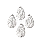 Hammered 304 Stainless Steel Pendants, Teardrop Charm, Stainless Steel Color, 10x6x1mm, Hole: 1.5mm(X-STAS-G385-03P)