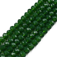 Opaque Solid Color Glass Beads Strands, Faceted, Rondelle, Dark Green, 4x3mm, Hole: 0.4mm, about 113~115pcs/strand, 41~42cm(EGLA-A034-P4mm-D27)