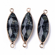 Natural Rhyolite Jasper Links Connectors, with Light Gold Plated Edge Iron Loops, Rice, Faceted, 34~35x10x5.5mm, Hole: 2mm(G-R472-02C)