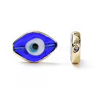 Handmade Lampwork Beads, with Golden Plated Brass Findings, Cadmium Free & Lead Free, Horse Eye with Evil Eye, Blue, 14x20x4.5mm, Hole: 1.4mm(LAMP-P057-06G-04)
