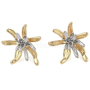 Brass Stud Earring, Flower, Real 18K Gold Plated, 28x30.5mm(EJEW-Q387-02GP)