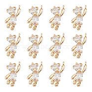 12Pcs Brass Clear Cubic Zirconia Charms, Bear, Real 18K Gold Plated, 12x6x3mm, Hole: 1mm(KK-CA0003-22)