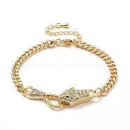 Cubic Zirconia Leopard Link Bracelet Brass Curb Chains for Women, Real 18K Gold Plated, 7-1/4 inch(18.3cm), Leopard: 24.5x10x6.5mm(BJEW-G664-01G-05)