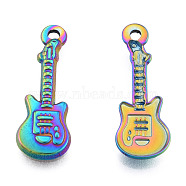 201 Stainless Steel Pendants, Guitar, Rainbow Color, 25.5x9x2mm, Hole: 1.6mm(STAS-N098-173M)