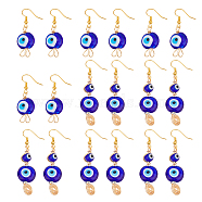 PandaHall Elit 8 Pairs 2 Style Lampwork Evil Eye Dangle Earrings, Gold Plated Brass Wire Wrap Jewelry for Women, Dark Blue, 45~57.5mm, Pin: 0.6~0.9mm, 4 Pairs/style(EJEW-PH0001-19)