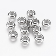 201 Stainless Steel Beads, with Rubber Inside, Slider Beads, Stopper Beads, Rondelle, Stainless Steel Color, 9x4.5mm, Hole: 2~3mm(STAS-G142-9mm-P)