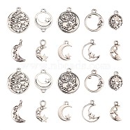 100Pcs 10 Styles Tibetan Style Alloy Ring Pendants, Moon & Star, Cadmium Free & Lead Free, Antique Silver, 19.5x16x3mm, Hole: 1.5mm, 10pcs/style(TIBEP-CJ0001-47)