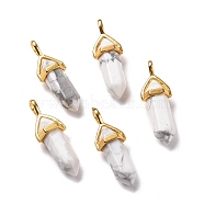 Natural Howlite Pendants, Faceted, with Golden Tone Brass Findings, Lead free & Cadmium Free, Bullet, 27~30x9~10x7~8mm, Hole: 4x3mm(G-K329-55G)