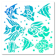 PET Plastic Hollow Out Drawing Painting Stencils Templates, Square, Fish Pattern, 18x18cm(DIY-WH0286-017)