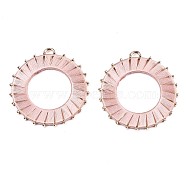 Polyester Woven Big Pendants, with Light Gold Plated Alloy Findings, Cadmium Free & Lead Free, Flat Round, Pink, 45x42.5x3mm, Hole: 2.5x4mm(WOVE-T013-005D-RS)