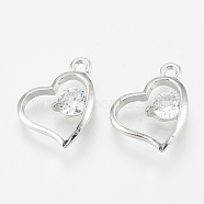 Alloy Cubic Zirconia Charms, Heart, Platinum, 14x14.5x3mm, Hole: 1.6mm(ZIRC-Q017-076P)