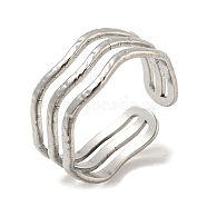304 Stainless Steel Triple Lines Open Cuff Ring, Wave, Stainless Steel Color, US Size 7 1/2(17.7mm)(RJEW-C067-07P)