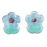 Transparent Epoxy Resin Cabochons, with Paillettes and Glitter Powder, Flower, Light Sky Blue, 29x23x7mm(CRES-N034-42D)