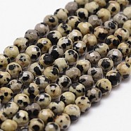 Natural Dalmatian Jasper Beads Strands, Faceted, Round, 4mm, Hole: 1mm, about 96pcs/strand, 14.9 inch~15.1 inch(X-G-D840-49-4mm)
