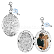 Oval with Flower 316 Stainless Steel Locket Pendant Decorations, with Acrylic Bead, for Wedding Bouquet Pendant, Stainless Steel Color, 48mm, 2pcs/set(PALLOY-AB00013)