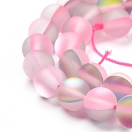 Synthetic Moonstone Beads Strands, Holographic Beads, Dyed, Frosted, Round, Pearl Pink, 8mm, Hole: 1mm, about 45~47pcs/strand, 14~15 inch(G-R375-8mm-A16)