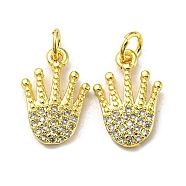 Real 18K Gold Plated Brass Pendants, with Clear Cubic Zirconia and Jump Ring, Crown, 15.5x10.5x2.5mm, Hole: 3mm(KK-L209-012G-01)