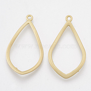 Smooth Surface Alloy Open Back Bezel Pendants, For DIY UV Resin, Epoxy Resin, Pressed Flower Jewelry, teardrop, Matte Gold Color, 32.5x18x1.5mm, Hole: 1.5mm(PALLOY-S117-127)