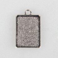 Tibetan Style Alloy Pendant Cabochon Settings, Cadmium Free & Lead Free, Plain Edge Bezel Cups, Double-sided Tray, Rectangle, Antique Silver, Tray: 18x25mm, 32x20x2mm, Hole: 3mm, about 235pcs/kg(TIBEP-N003-04AS)