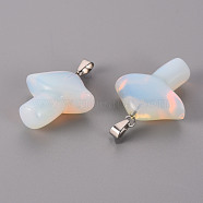 Opalite Pendants, with Stainless Steel Snap On Bails, Mushroom, Stainless Steel Color, 27.5~28.5x23~25x9.5~10.5mm, Hole: 3x5mm(X-G-R480-02D)