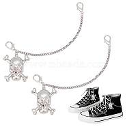 Elite Zinc Alloy Shoe Curb Chains, with Pendant and Lobster Claw Clasps, for Shoe Decoration Accessories, Skull Pattern, 164x3.5mm, 2pcs/box(FIND-PH0007-38A)