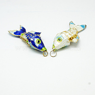 Cloisonne Big Pendants, Fish, Mixed Color, about 25mm wide, 65mm long, 14mm thick, hole: 6mm(CLB006)