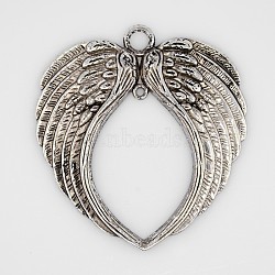 Tibetan Style Alloy Wing Large Pendants, Lead Free & Cadmium Free, Antique Silver, 73x69x4mm, Hole: 2~6mm(TIBEP-S100-AS-RS)