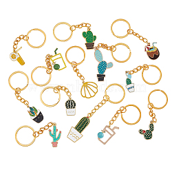 Summer Theme Alloy Enamel Pendant Keychain, with Iron Key Ring, Cactus & Drinks, Golden, 7.5~9.6cm, 13pcs/set, 1 set/box(KEYC-FH0001-36)
