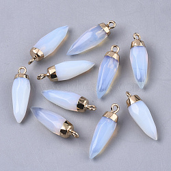 Top Golden Plated Opalite Pointed Pendants, with Iron Loops, Faceted, Bullet, 25~26x7~8mm, Hole: 1.8mm(X-G-S359-078G)
