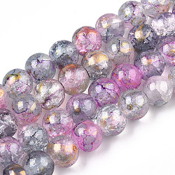 Baking Painted Crackle Glass Bead Strands, with Gold Powder, Round, Violet, 6mm, Hole: 1.2mm, about 147pcs/strand, 31.10 inch(79cm)(DGLA-R053-04P)