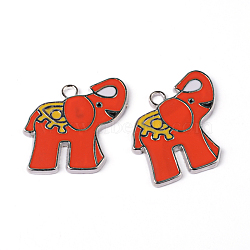 Alloy Enamel Pendants, Lead Free and Cadmium Free, Elephant, Platinum Metal Color, Pale Violet Red, 25x26x2mm, Hole: 3mm(ENAM-P082-3)