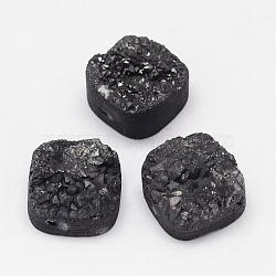 Electroplated Natural Druzy Quartz Crystal Beads, Square, Black Plated, 14~15x14~15x8~9mm, Hole: 1.5mm(G-G888-05D)