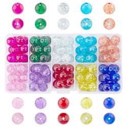 Spray Painted Transparent Crackle Glass Beads Strands, Round, Mixed Color, 10mm, Hole: 1.3~1.6mm, about 100~105pcs/box(CCG-X0002-10mm-B)