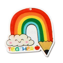 Cute Acrilic Pendants, Rainbow, Pencil, 41.5x39x1.7mm, Hole: 1.6mm(OACR-L014-02B)