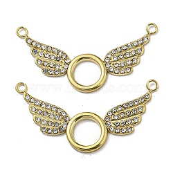 304 Stainless Steel Pave Crystal Rhinestone Connector Charms, Ring with Wings Links, Real 14K Gold Plated, 18x37.5x1.5mm, Hole: 1.8mm(STAS-L022-050G)