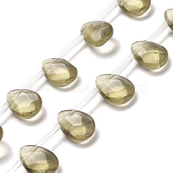 K9 Glass Beads Strands, Top Drilled, Faceted, Teardrop, Dark Khaki, 12x8x3.5mm, Hole: 0.8mm, about 25pcs/strand, 14.80''(37.6cm)(GLAA-Q102-01C)